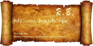 Réczei Boglárka névjegykártya
